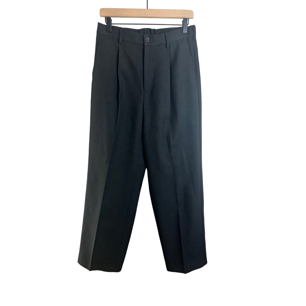 GU Mens Black Single Pleated Relaxed Straight Trousers Elastic Back 828-465253 S
